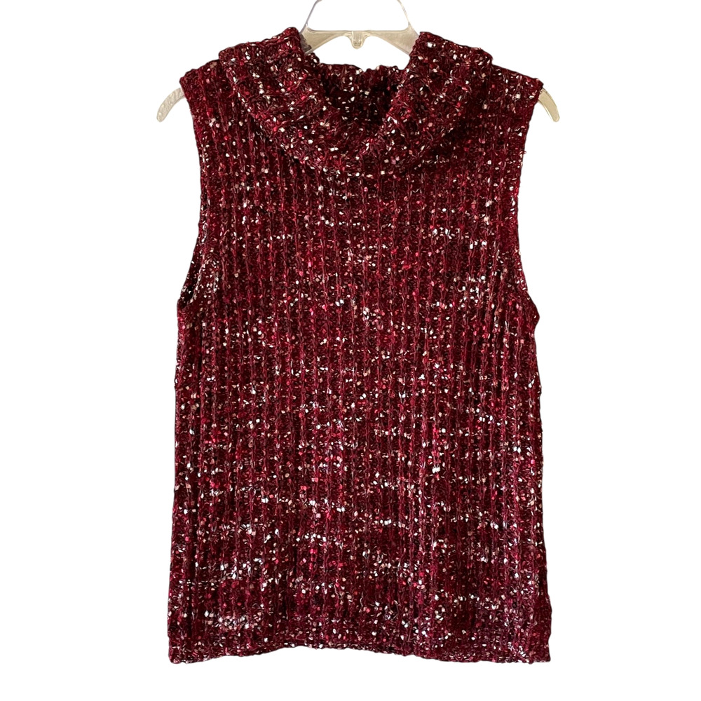 KATE LANDRY Size XL Red Merlot Wine Sleeveless Textured Knit Cowl Neck Sweater